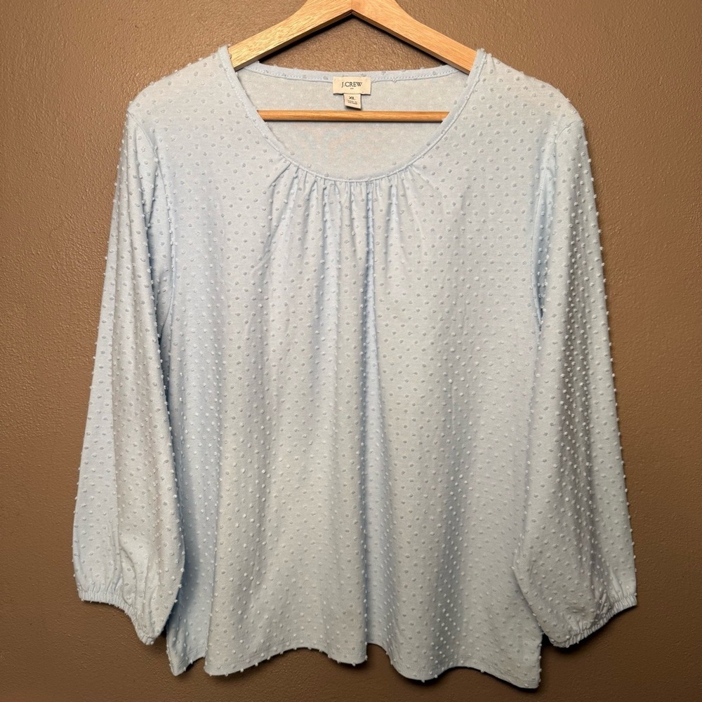 J. Crew Poet-Sleeve Clip-Dot Top in Blue Breeze Women's Size XL Pastel Boho Fem